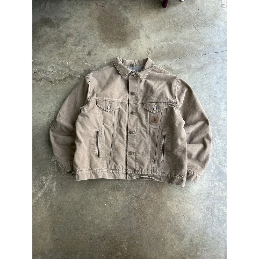Vintage Carhartt Sherpa Lined Trucker Jacket J233 Sandstone Men's Sz 2XL